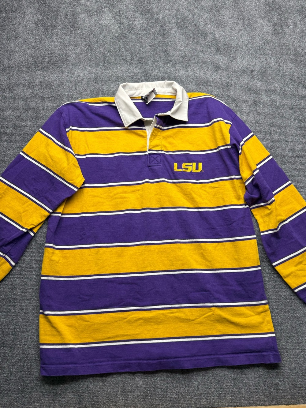 Barbarian Men's XXL Purple & Gold Striped LSU Rugby Polo Shirt
